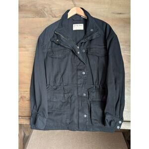 NWOT Free People Jacket Womens Small Black Twill Utility Long Sleeve Snap Button